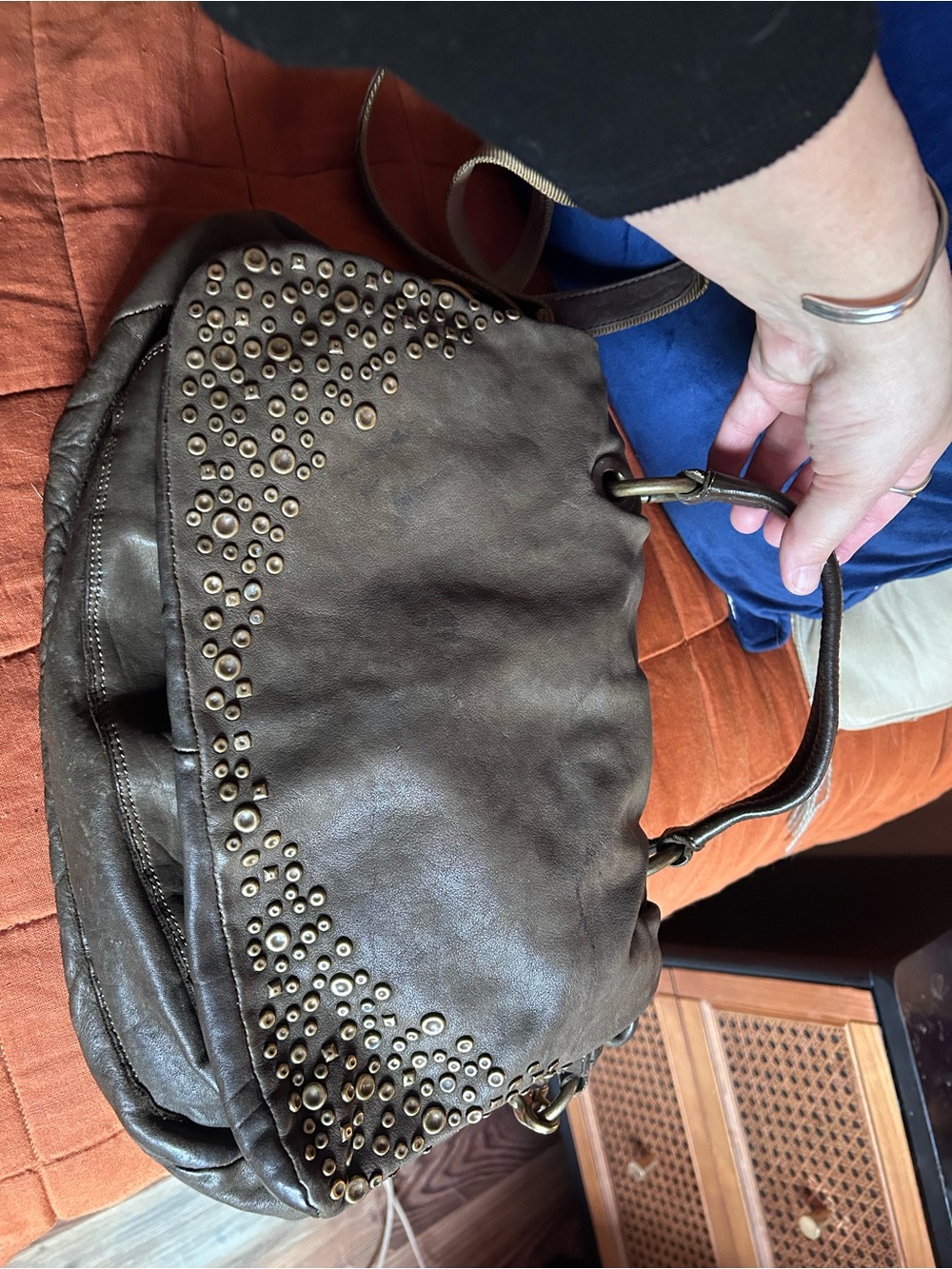 Studded Brown Leather Hobo Bag